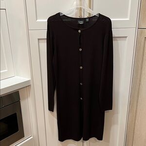 Vintage Christine Rotelli Chic Dark Brown Button-Down Duster cardigan size L EUC